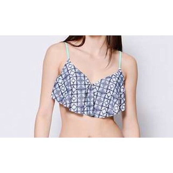 Malibu M Medium Bikini Top Dream Girl Underwire Gray Green Tie String NWT Zumiez - Picture 2 of 10